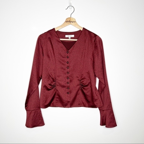 Moussy Silky Button Front Polka Dot Blouse Top - Picture 1 of 10